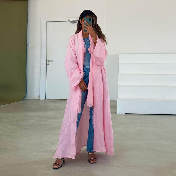 Modern Loose Fit Modest Long Dress with Matching Cotton Shawl Cardigan