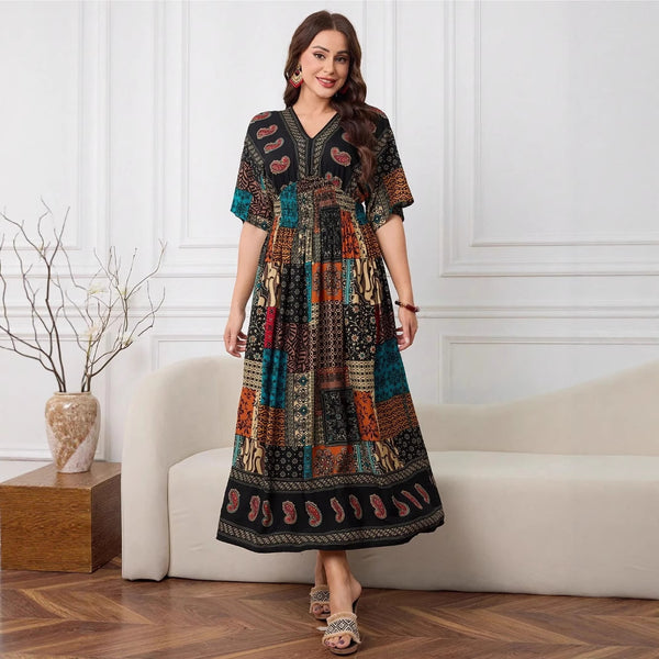 Luxury Floral Print Long Sleeve Modest Maxi Dress for Women – Elegant Loose Fit Style