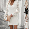 Women’s V-Neck Knitted Sweater Maxi Dress – Elegant Hollow Long Sleeve Fashion